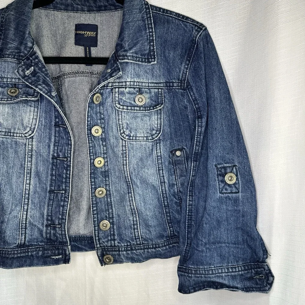 Highway Jeans Youth L Cropped Denim Jacket Blue Distressed Rocker Style - Picture 4 of 13